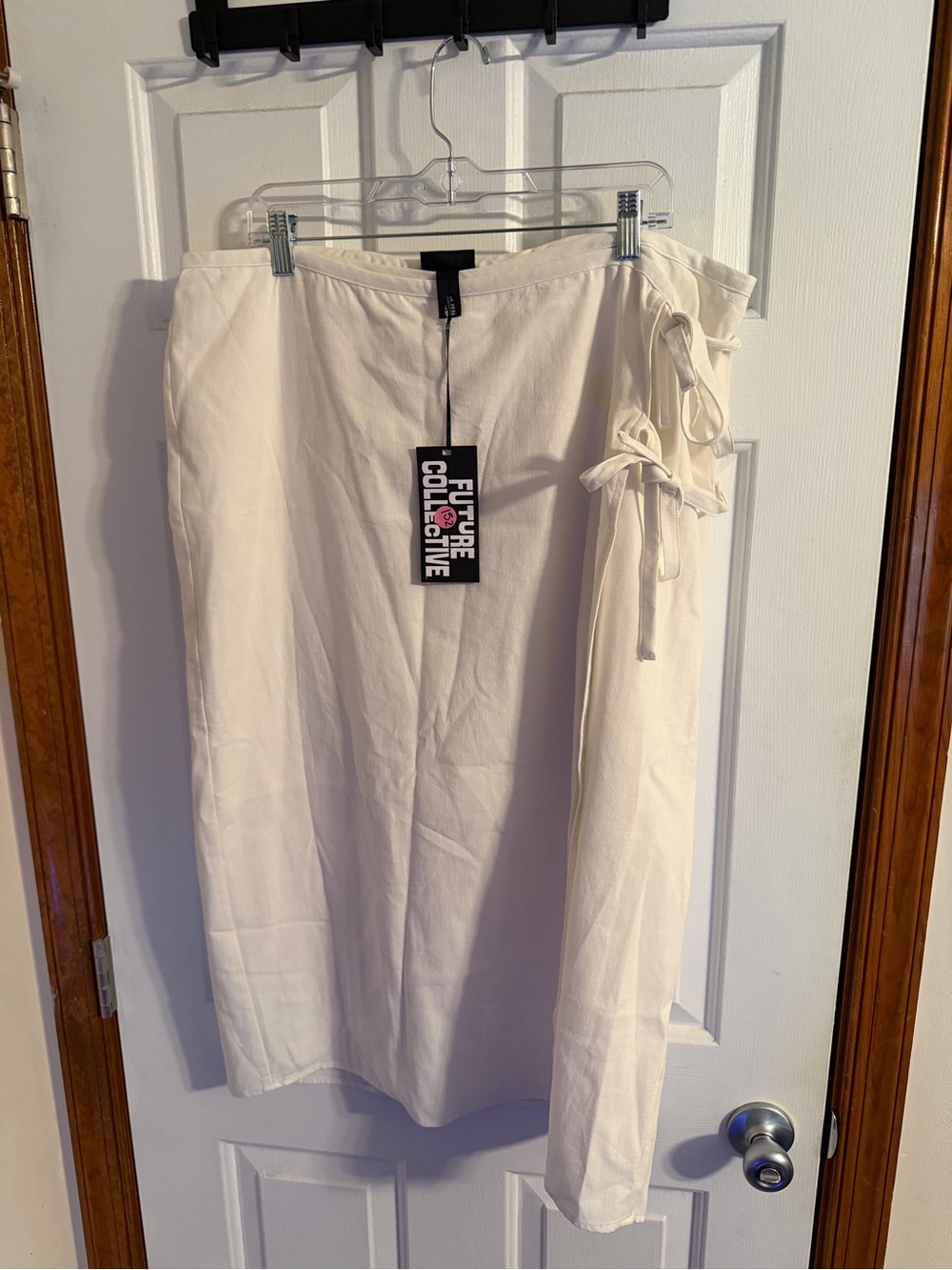 Future Collective Cream Wrap Midi Skirt Tie Side XXL NWT